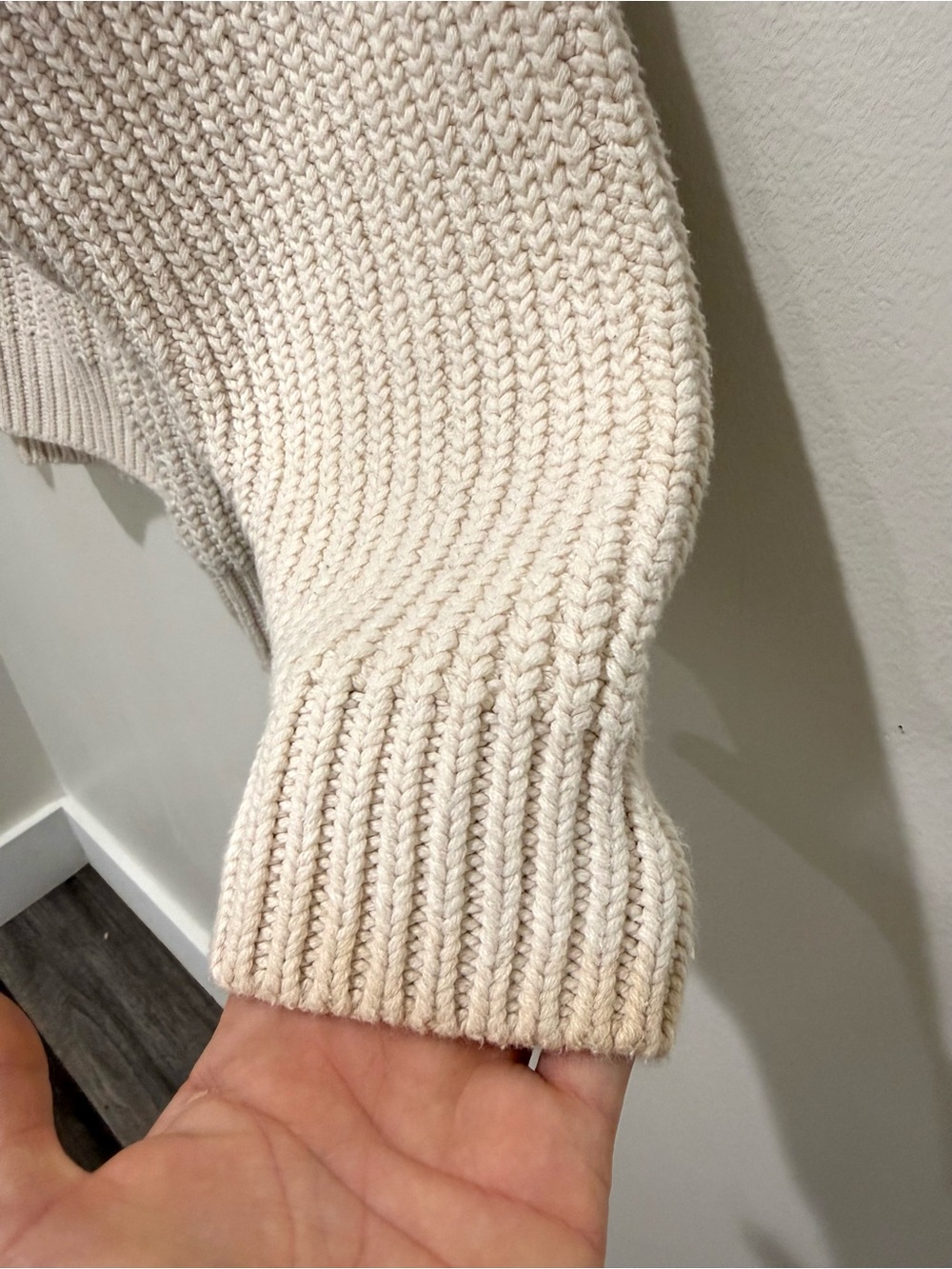 Free People Ivory Cable Knit Cotton Chunky Cowl Neck Oversized Sweater Medium - Picture 6 of 11